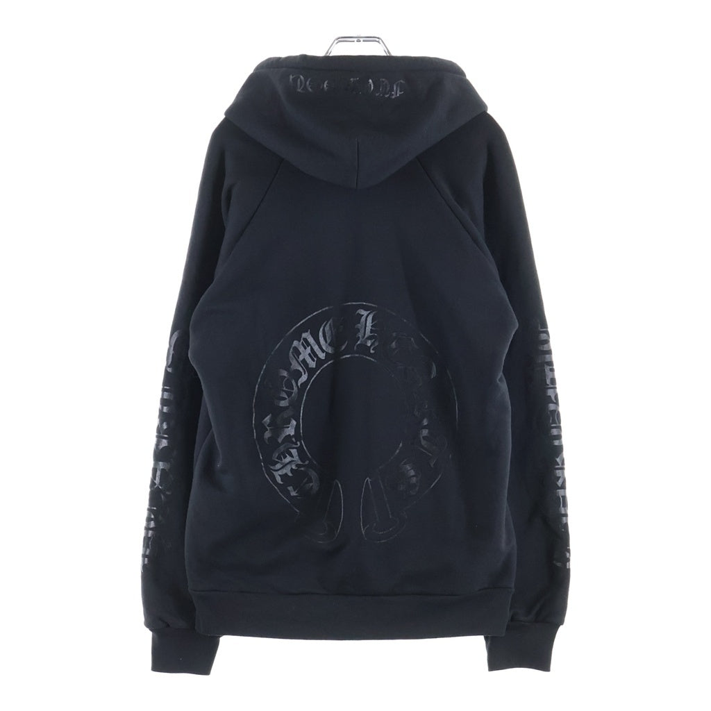 CHROME HEARTS(クロムハーツ) OLD CAMBER オールド 袖ロゴバックホースシュー 裏地サーマルプルオーバーフーディーパーカー ブラック/ブラック
