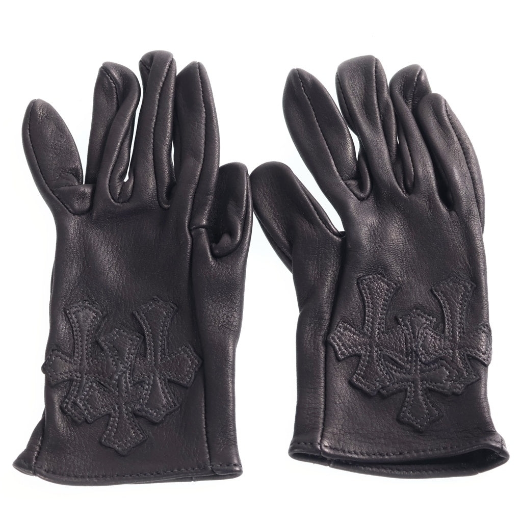 CHROME HEARTS(クロムハーツ) Cemetery cross セメタリークロス パッチ付き レザーグローブ ブラック