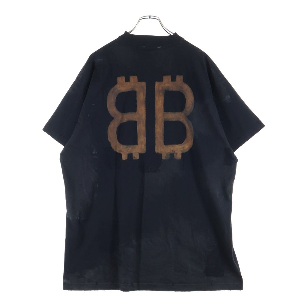 BALENCIAGA(バレンシアガ) 23AW BB Crypto Oversized T-Shirt クリプトロゴデストロイ加工オーバーサイズ半袖Tシャツ 739028 TOVN8 ブラック