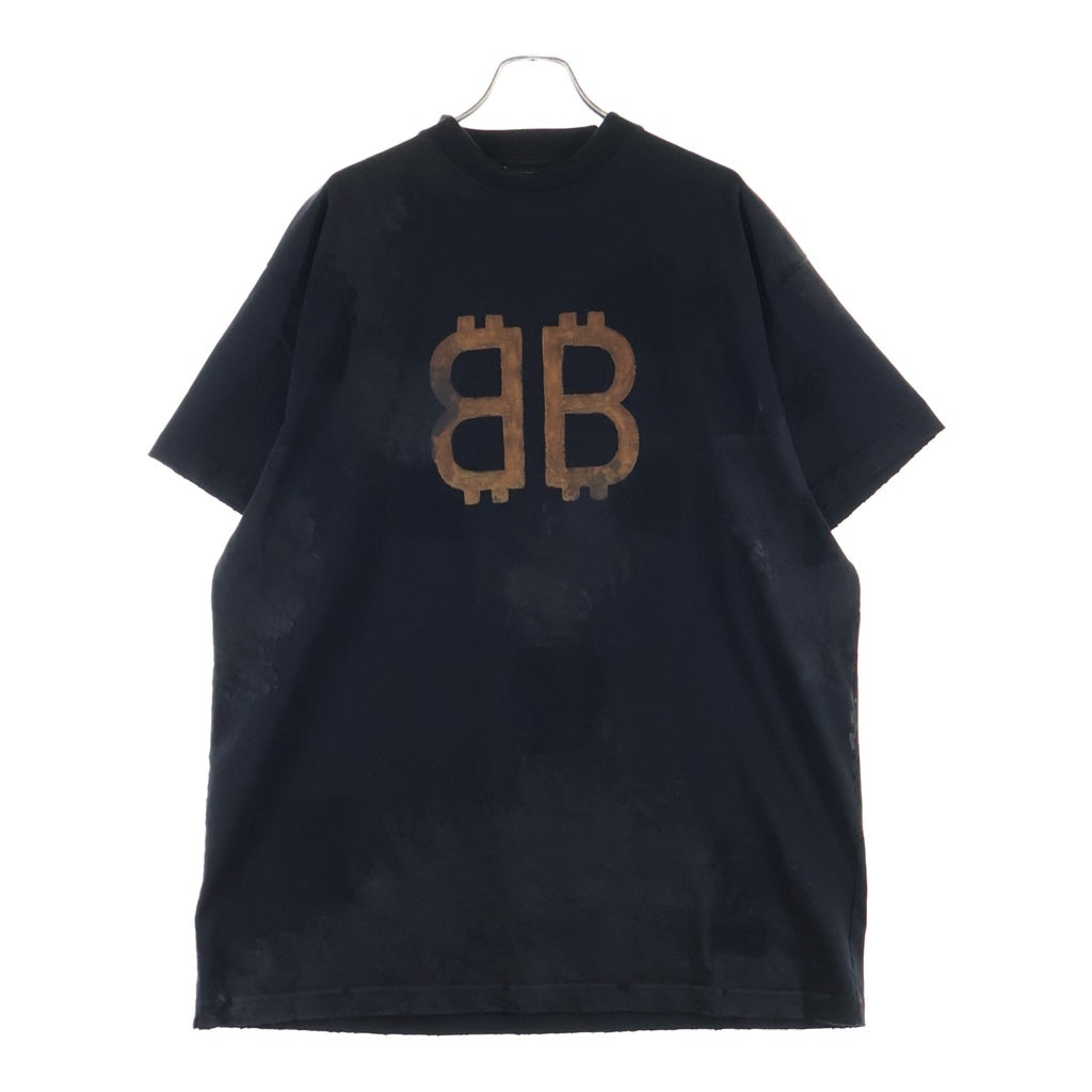 BALENCIAGA(バレンシアガ) 23AW BB Crypto Oversized T-Shirt クリプトロゴデストロイ加工オーバーサイズ半袖Tシャツ 739028 TOVN8 ブラック