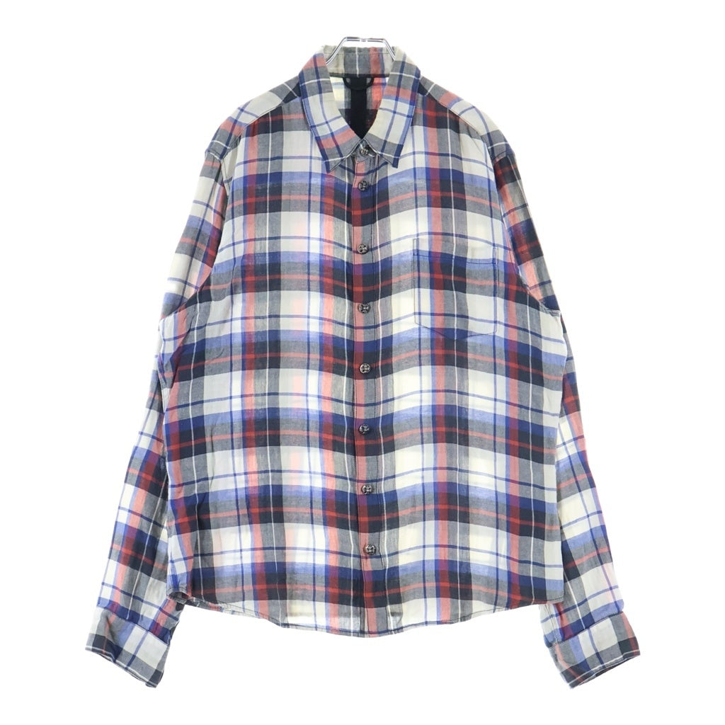 CHROME HEARTS(クロムハーツ) LOOSEENDS LS ルーズエンド 袖クロスパッチチェック長袖シャツ ホワイト/ブルー/レッド