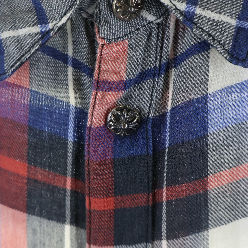 CHROME HEARTS(クロムハーツ) LOOSEENDS LS ルーズエンド 袖クロスパッチチェック長袖シャツ ホワイト/ブルー/レッド