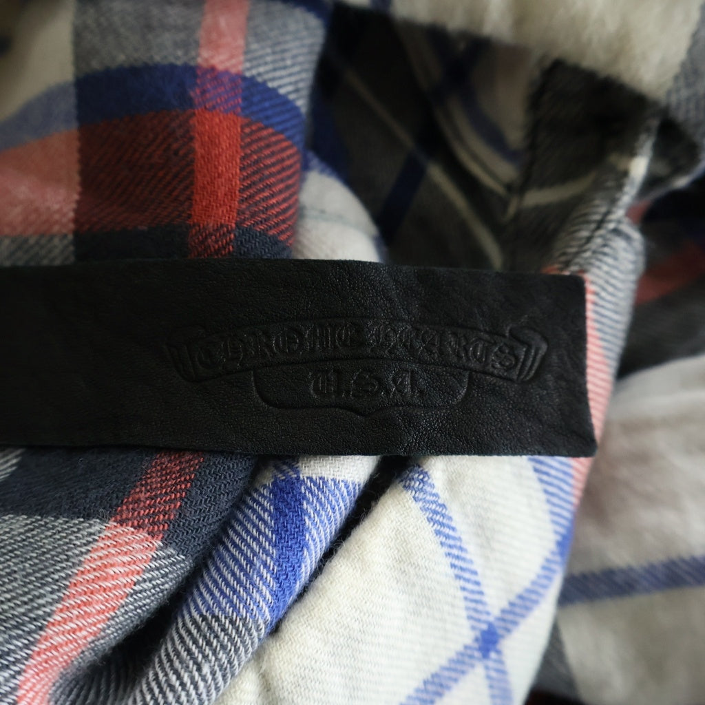 CHROME HEARTS(クロムハーツ) LOOSEENDS LS ルーズエンド 袖クロスパッチチェック長袖シャツ ホワイト/ブルー/レッド