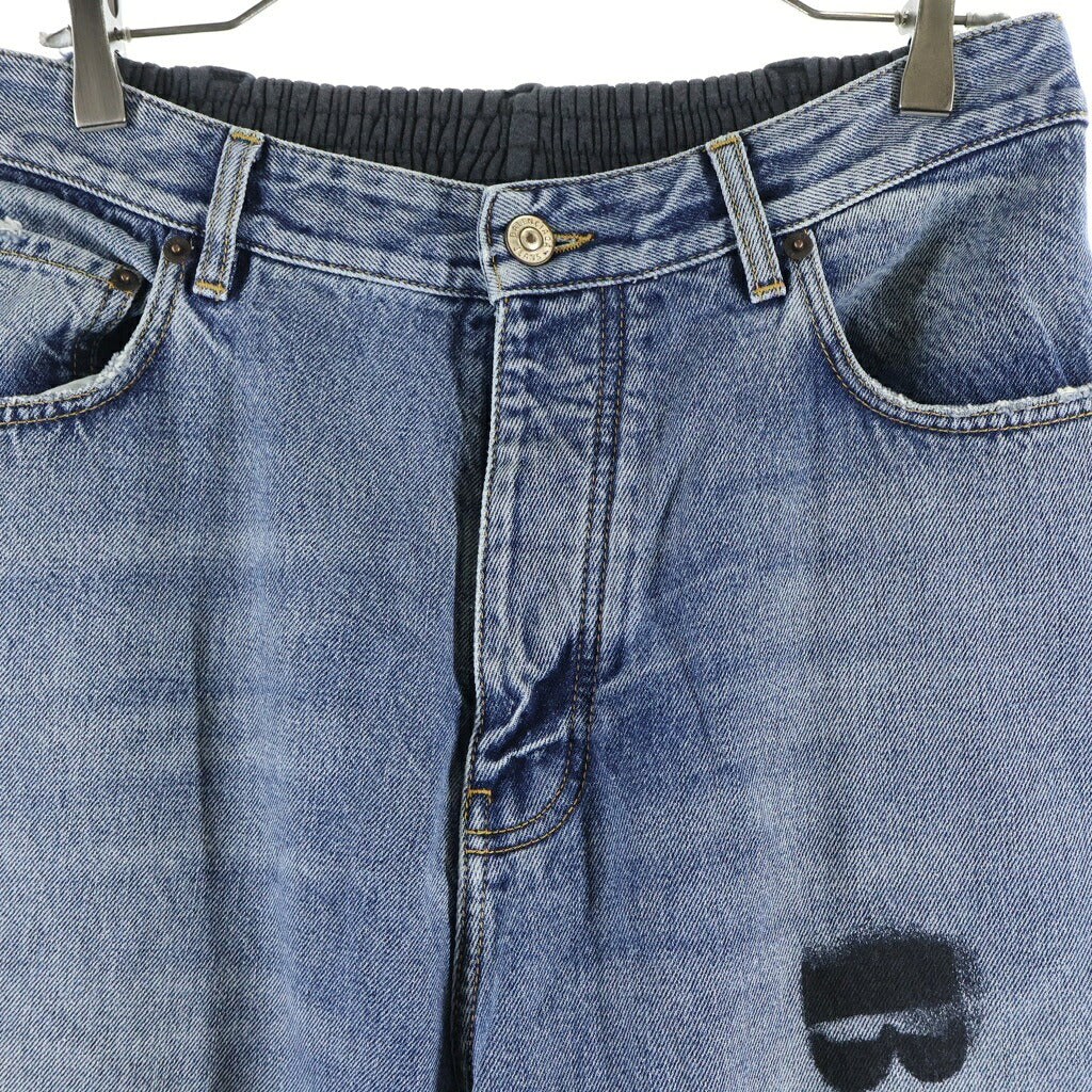 BALENCIAGA(バレンシアガ) 23AW Stencil Type Hybrid Baggy Pants ハイブリッドバギースウェットデニムパンツ 783697 THW25 ブルー/グレー