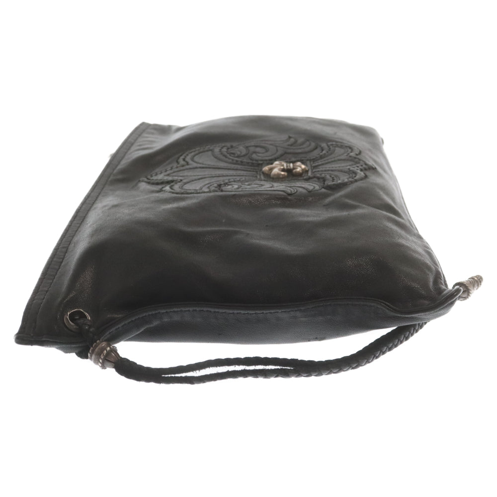 CHROME HEARTS(クロムハーツ) FLAT BAG W/SILVER BS FLEUR BSフレア フラット セカンドバッグ クラッチバッグ ブラック
