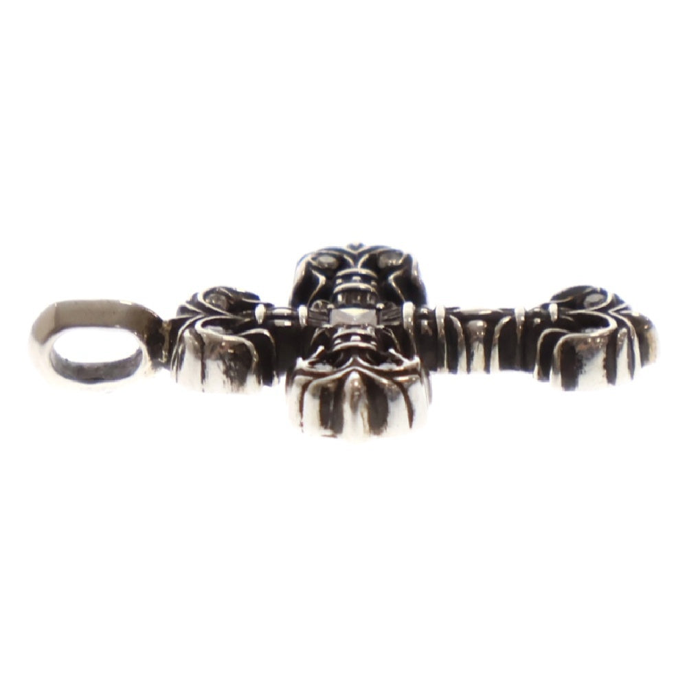 CHROME HEARTS(クロムハーツ) CHARM FILIGREE TINY P DMND タイニーフィリグリークロス PAVEダイヤ チャーム シルバーネックレストップ シルバー