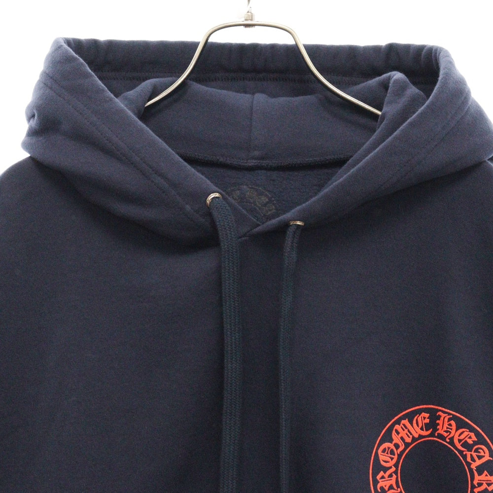 CHROME HEARTS(クロムハーツ) SWTSHRT PLVR プルオーバーパーカー 袖フローラルバックホースシューパーカー ネイビー/レッド
