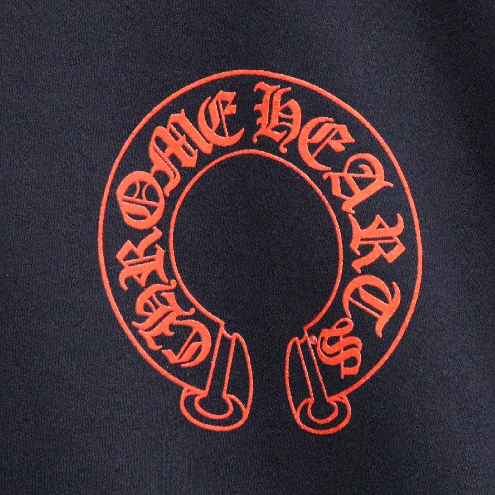 CHROME HEARTS(クロムハーツ) SWTSHRT PLVR プルオーバーパーカー 袖フローラルバックホースシューパーカー ネイビー/レッド