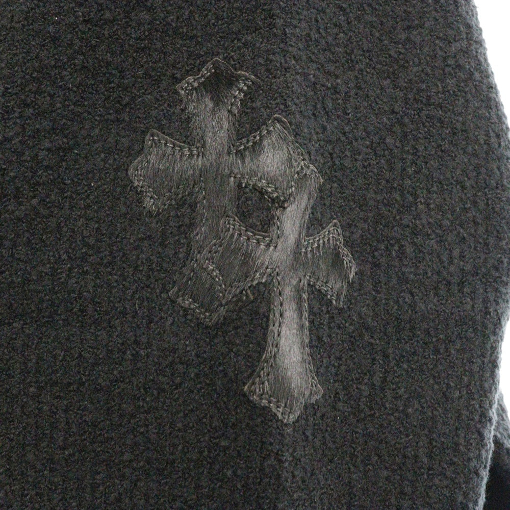 CHROME HEARTS(クロムハーツ) MED/LRG ハラコクロスパッチ コットン/ナイロンニット プルオーバーパーカー ブラック