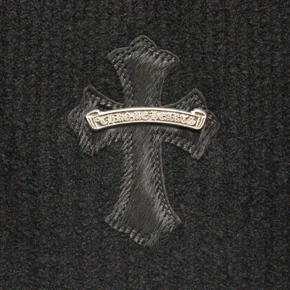 CHROME HEARTS(クロムハーツ) MED/LRG ハラコクロスパッチ コットン/ナイロンニット プルオーバーパーカー ブラック