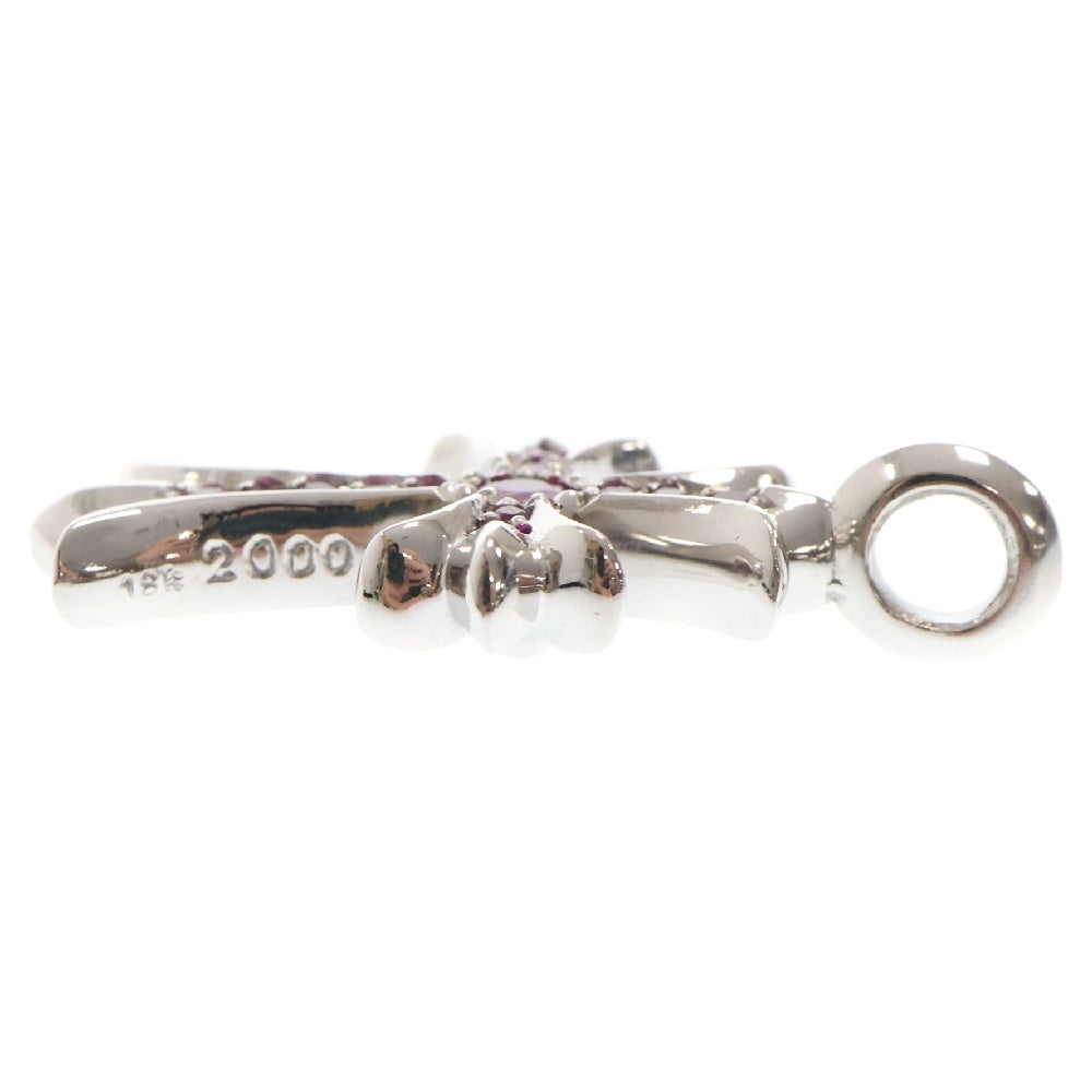 CHROME HEARTS(クロムハーツ) 18K TNY CRSF P SAP タイニーファットクロス PAVEピンクサファイア ホワイトゴールドネックレストップ