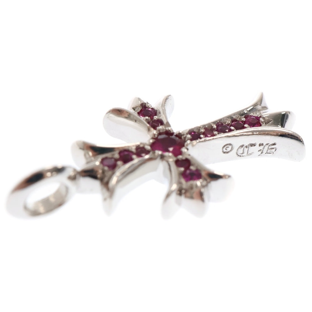 CHROME HEARTS(クロムハーツ) 18K TNY CRSF P SAP タイニーファットクロス PAVEピンクサファイア ホワイトゴールドネックレストップ