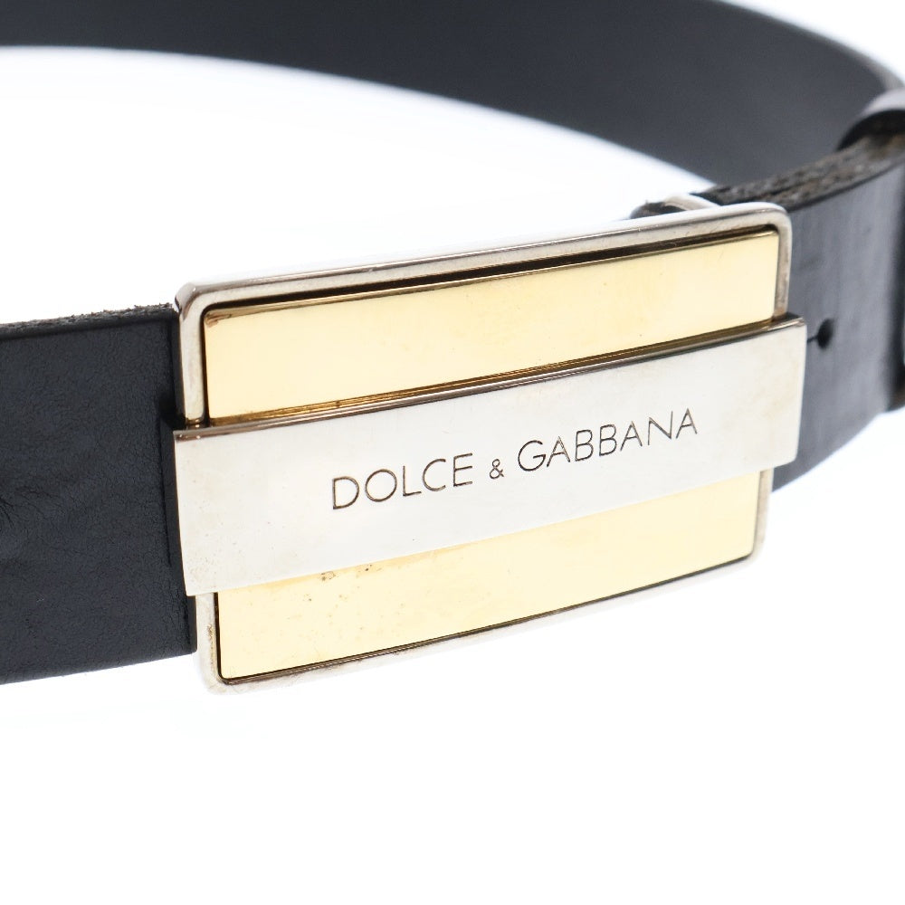 DOLCE & GABBANA(ドルチェアンドガッバーナ) スクエアプレート ロゴバックル レザー ベルト ブラック