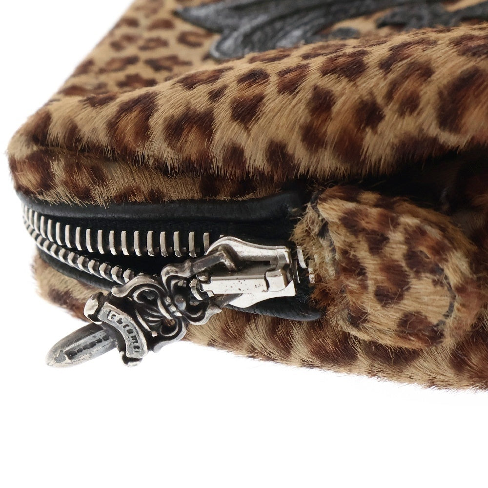 CHROME HEARTS(クロムハーツ) COSMETIC POUCH フレアパッチ ハラコ レオパード コスメポーチ ブラウン/ブラック