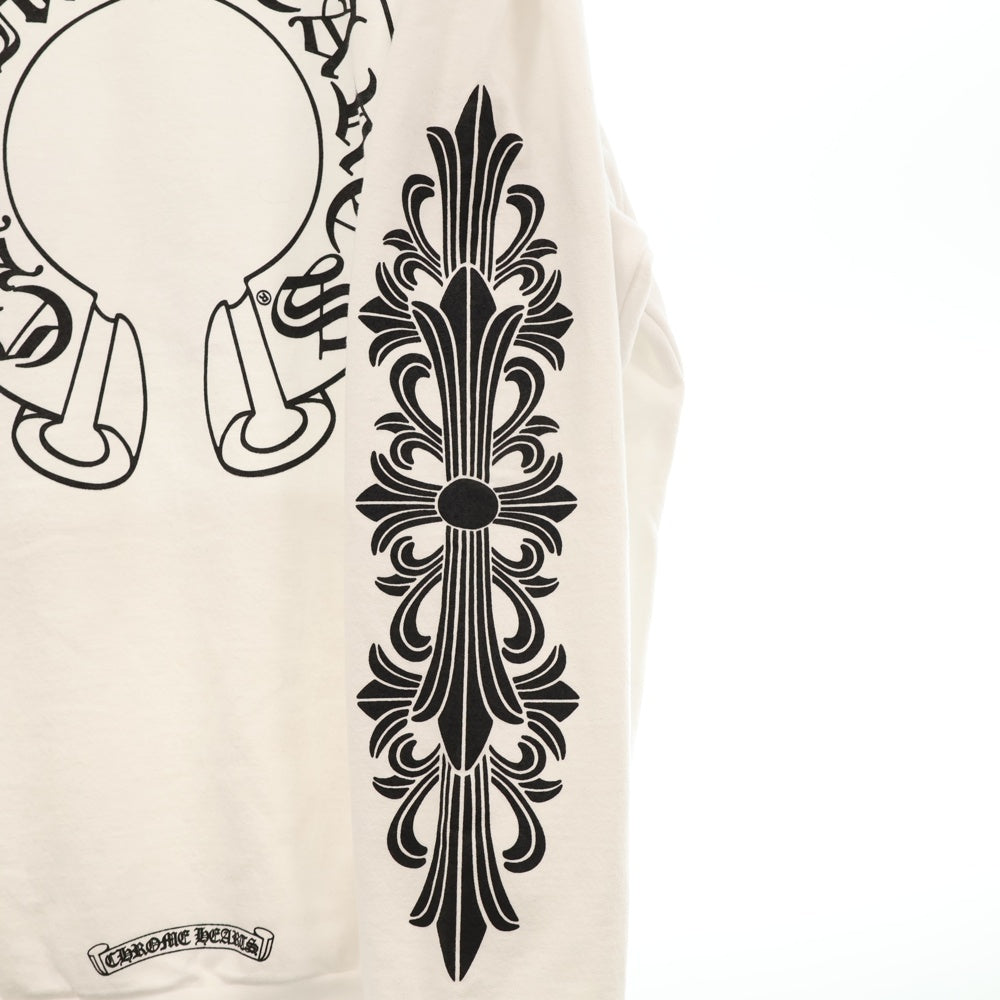 CHROME HEARTS(クロムハーツ) HORSESHOE PULLOVER HOODIE ホースシュー アームフローラル プリント スウェット プルオーバーパーカー ホワイト