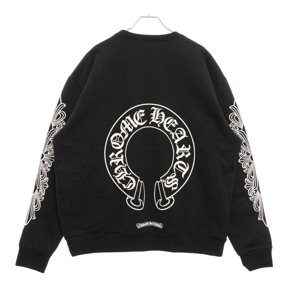 CHROME HEARTS(クロムハーツ) Horseshoe L/S Sweatshirt ホースシュープリント 袖フローラル スウェットトレーナー ブラック