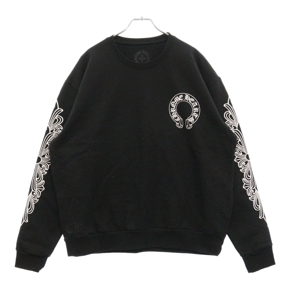CHROME HEARTS(クロムハーツ) Horseshoe L/S Sweatshirt ホースシュープリント 袖フローラル スウェットトレーナー ブラック