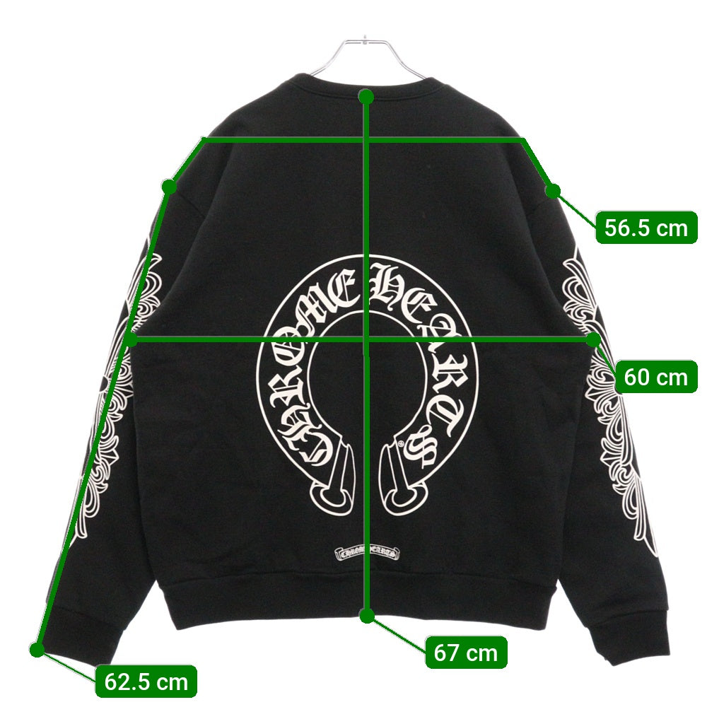 CHROME HEARTS(クロムハーツ) Horseshoe L/S Sweatshirt ホースシュープリント 袖フローラル スウェットトレーナー ブラック