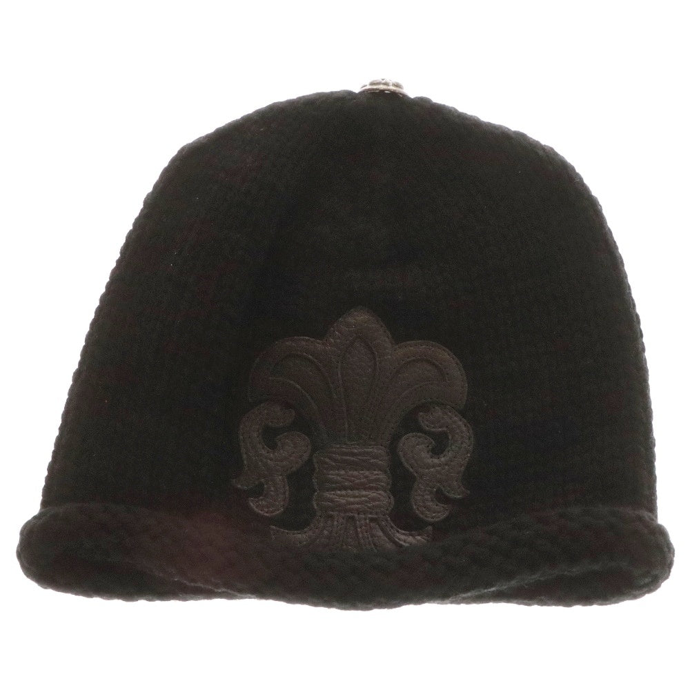 CHROME HEARTS(クロムハーツ) BEANIE CASH レザーパッチビーニー BSフレアパッチ付きカシミアニット帽子