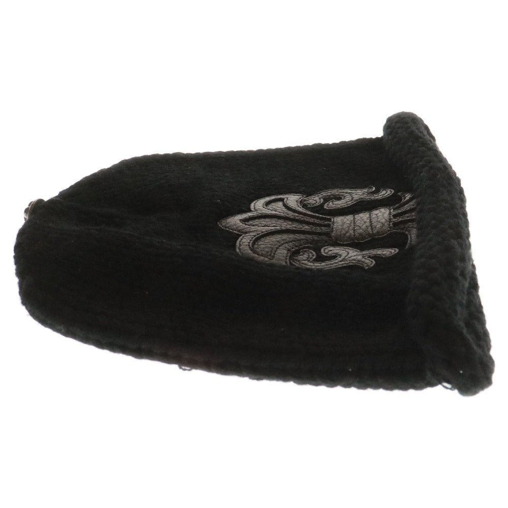 CHROME HEARTS(クロムハーツ) BEANIE CASH レザーパッチビーニー BSフレアパッチ付きカシミアニット帽子