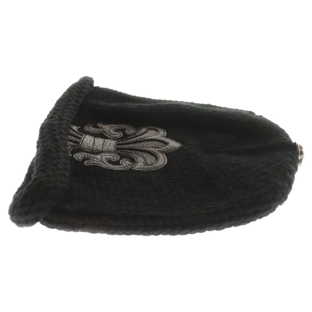CHROME HEARTS(クロムハーツ) BEANIE CASH レザーパッチビーニー BSフレアパッチ付きカシミアニット帽子