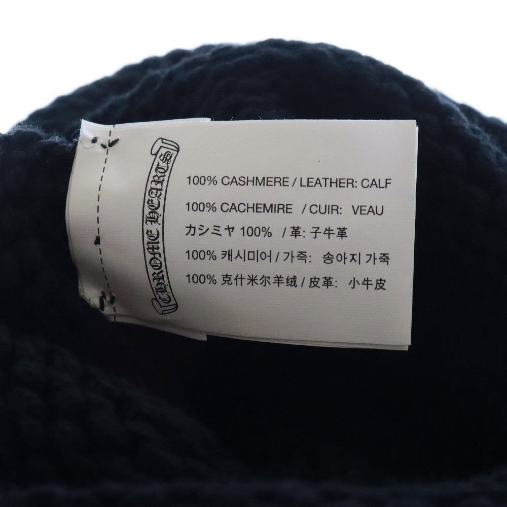 CHROME HEARTS(クロムハーツ) BEANIE CASH レザーパッチビーニー BSフレアパッチ付きカシミアニット帽子