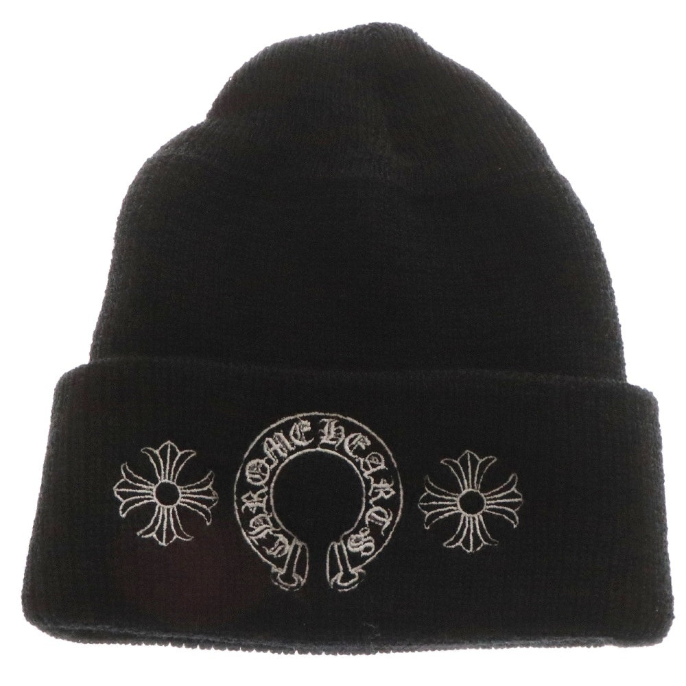 CHROME HEARTS(クロムハーツ) WOOL WATCH CAP ウールワッチキャップ CHロゴ刺繍ビーニーニット帽 ブラック/ホワイト