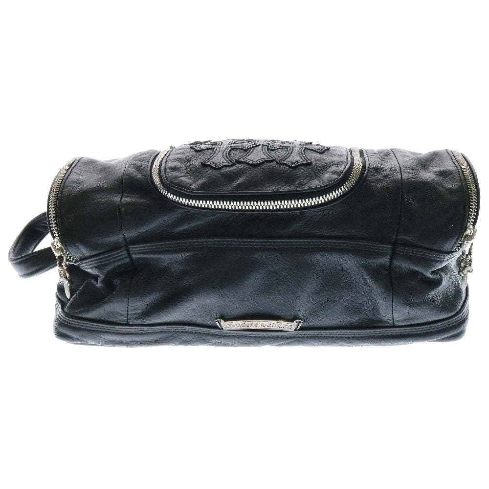CHROME HEARTS(クロムハーツ) TLTRY DFFL LTHR 3CEME TOILETRY DUFFLE トイレトリー 3セメタリー クロスパッチ レザーダッフル セカンドバッグ クラッチバッグ ブラック/シルバー