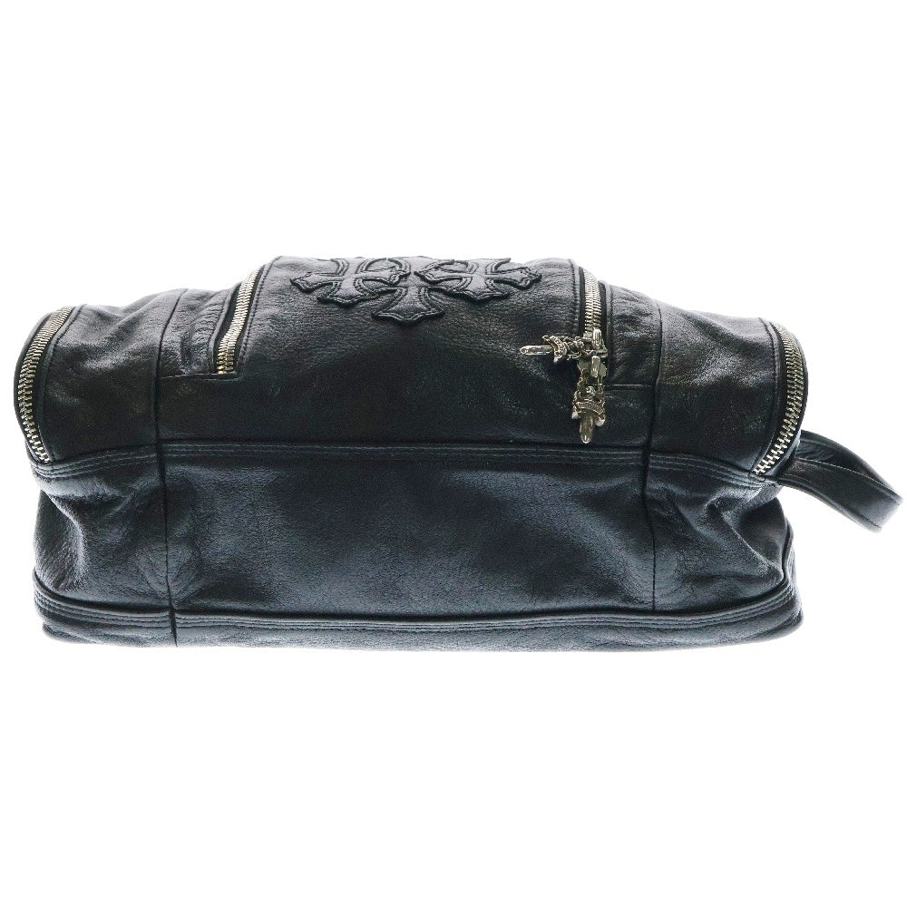 CHROME HEARTS(クロムハーツ) TLTRY DFFL LTHR 3CEME TOILETRY DUFFLE トイレトリー 3セメタリー クロスパッチ レザーダッフル セカンドバッグ クラッチバッグ ブラック/シルバー