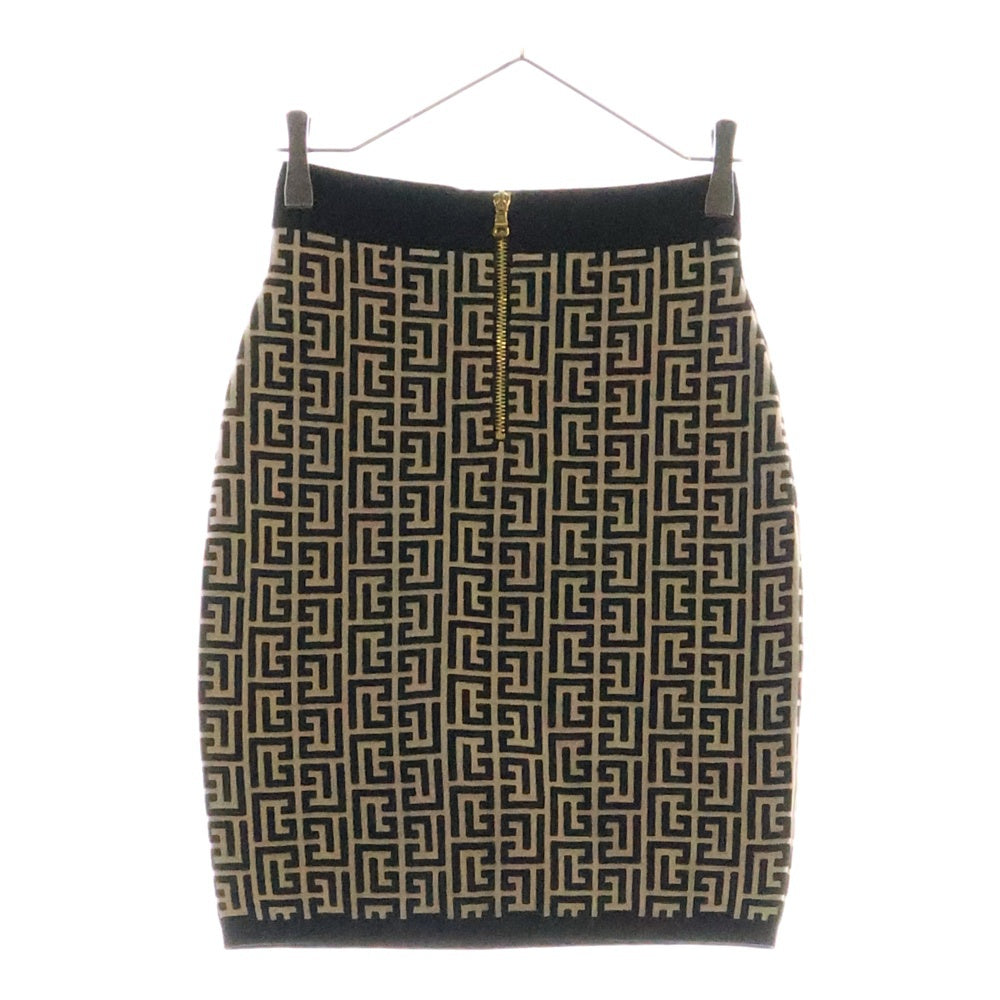 BALMAIN(バルマン) Monogram Skirt モノグラム ジャガード スカート レディース ブラック/ブラウン