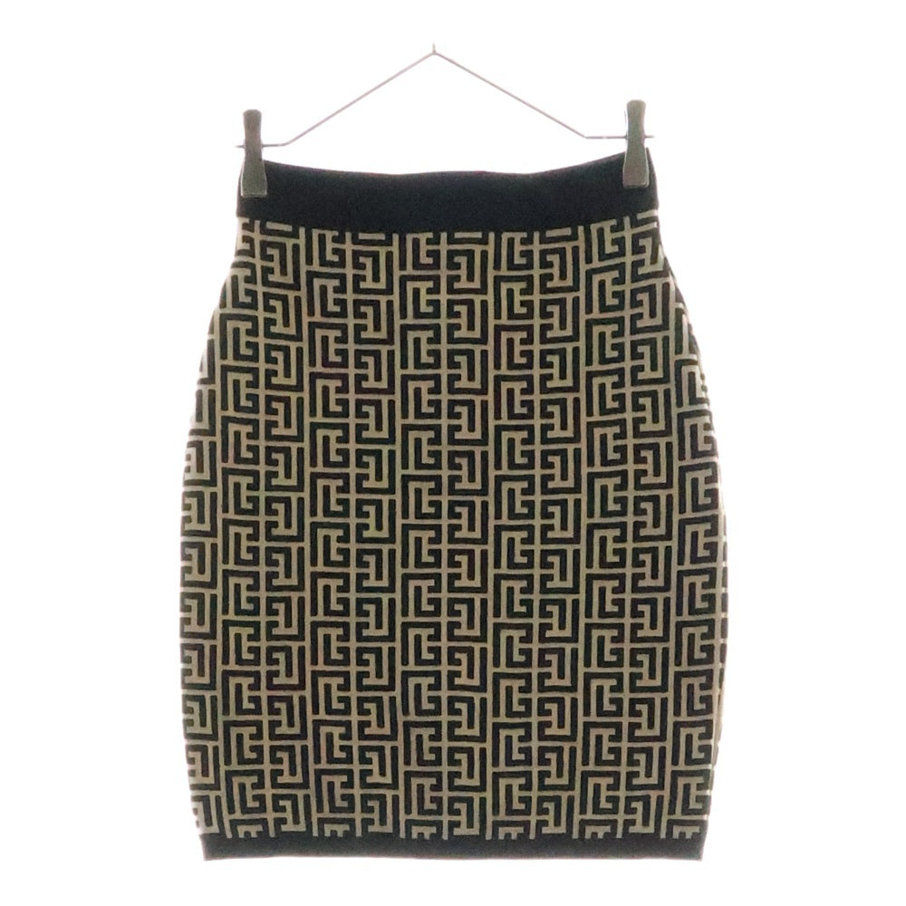 BALMAIN(バルマン) Monogram Skirt モノグラム ジャガード スカート レディース ブラック/ブラウン