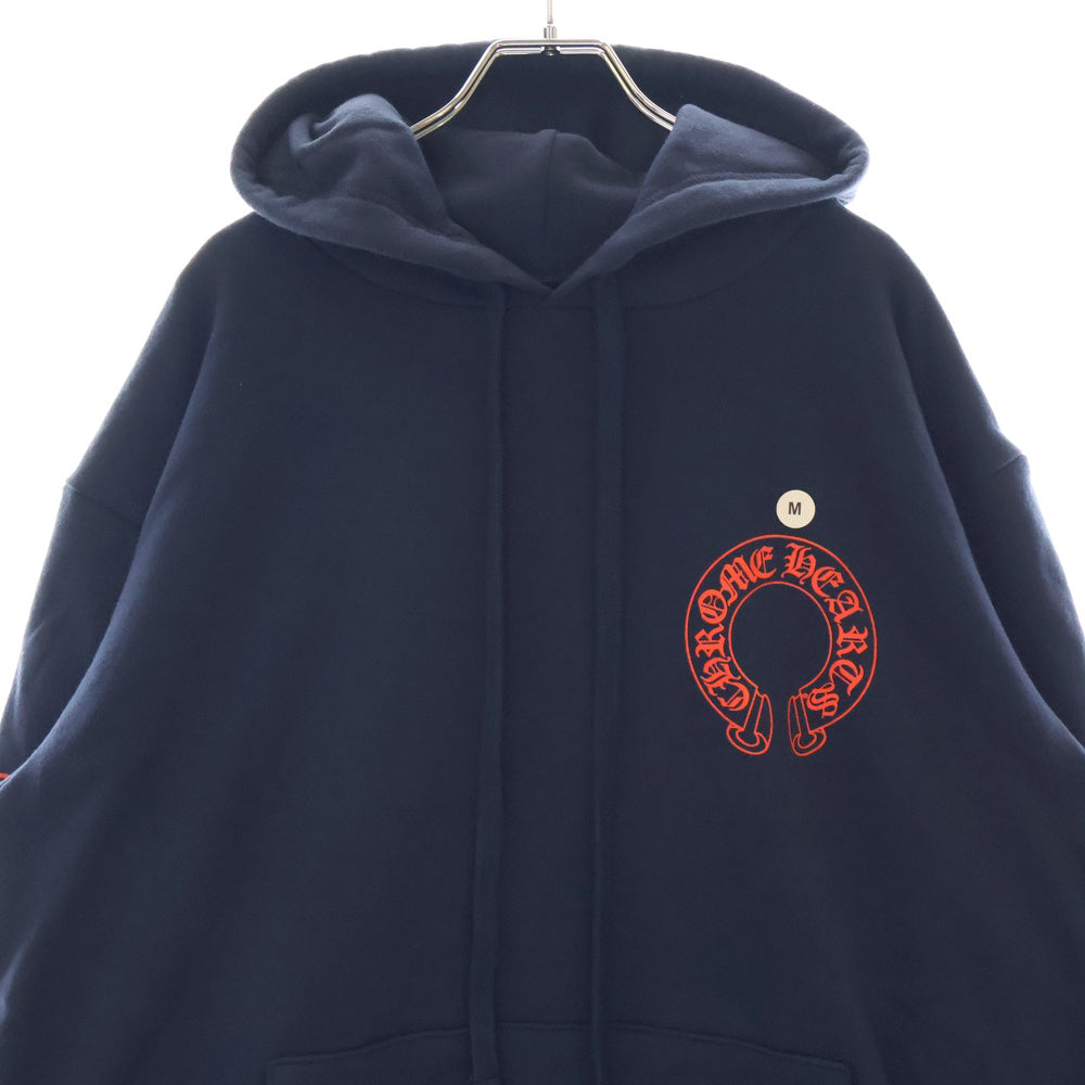 CHROME HEARTS(クロムハーツ) SWTSHRT PLVR プルオーバーパーカー 袖フローラルバックホースシューパーカー ネイビー/レッド