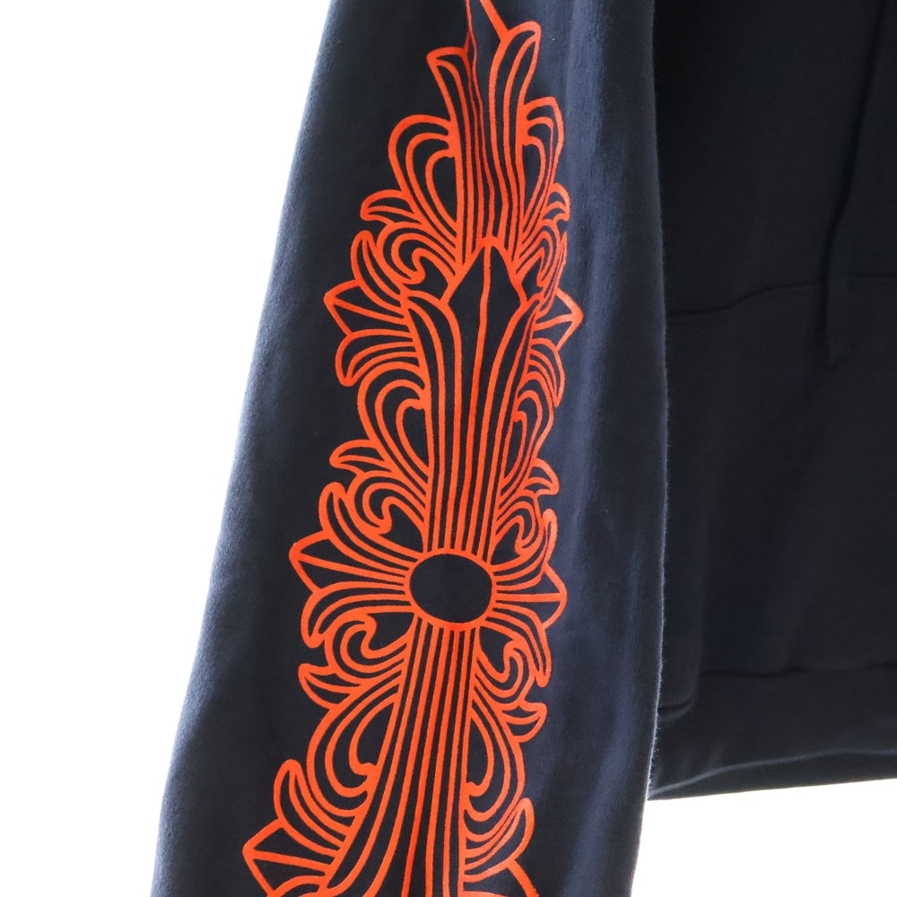 CHROME HEARTS(クロムハーツ) SWTSHRT PLVR プルオーバーパーカー 袖フローラルバックホースシューパーカー ネイビー/レッド