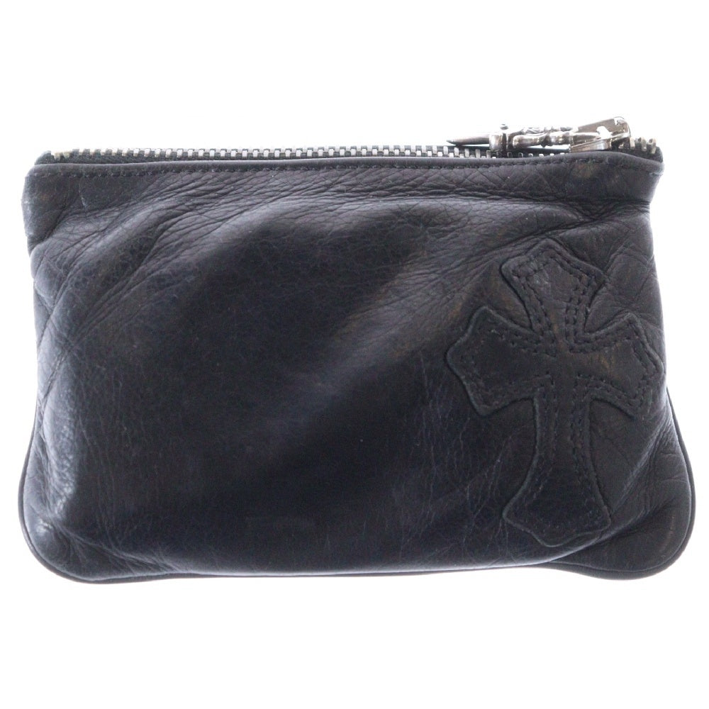 CHROME HEARTS(クロムハーツ) ZPR CHG PURSE ジッパーチェンジパース クロスパッチ レザーウォレット 財布 コインケース ブラック/シルバー