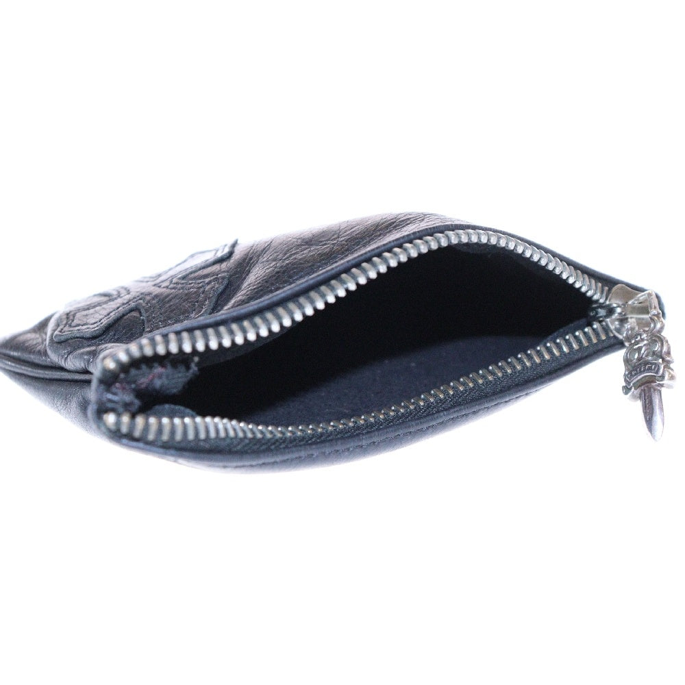 CHROME HEARTS(クロムハーツ) ZPR CHG PURSE ジッパーチェンジパース クロスパッチ レザーウォレット 財布 コインケース ブラック/シルバー
