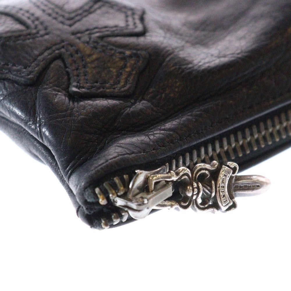 CHROME HEARTS(クロムハーツ) ZPR CHG PURSE ジッパーチェンジパース クロスパッチ レザーウォレット 財布 コインケース ブラック/シルバー