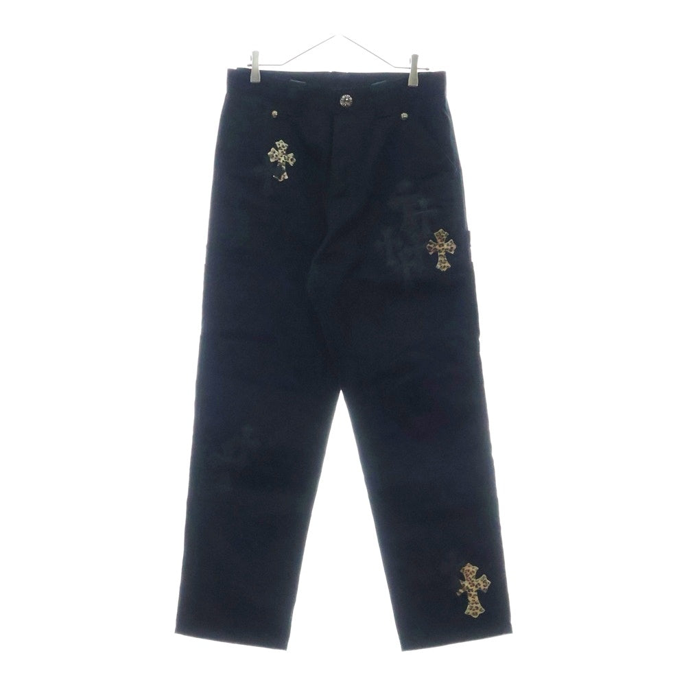 CHROME HEARTS(クロムハーツ) CARPENTER DOUBLE KNEE クロスパッチ付きカーペンターロングパンツ ブラック/ベージュ