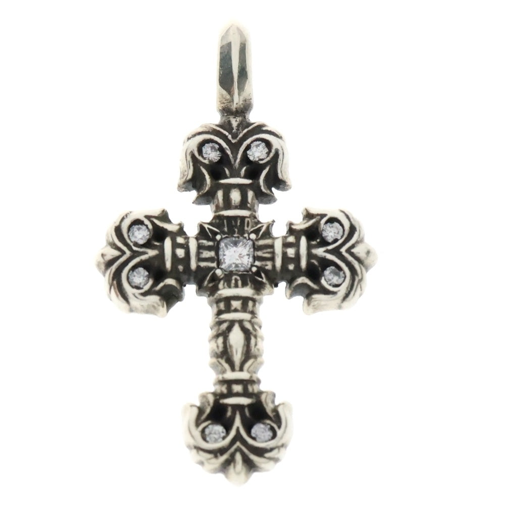 CHROME HEARTS(クロムハーツ) CHARM FILIGREE TINY P DMND タイニーフィリグリークロス チャーム パヴェダイヤ ペンダントトップ シルバー