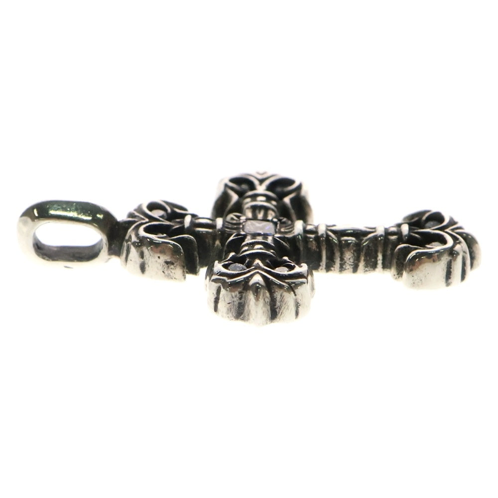 CHROME HEARTS(クロムハーツ) CHARM FILIGREE TINY P DMND タイニーフィリグリークロス チャーム パヴェダイヤ ペンダントトップ シルバー