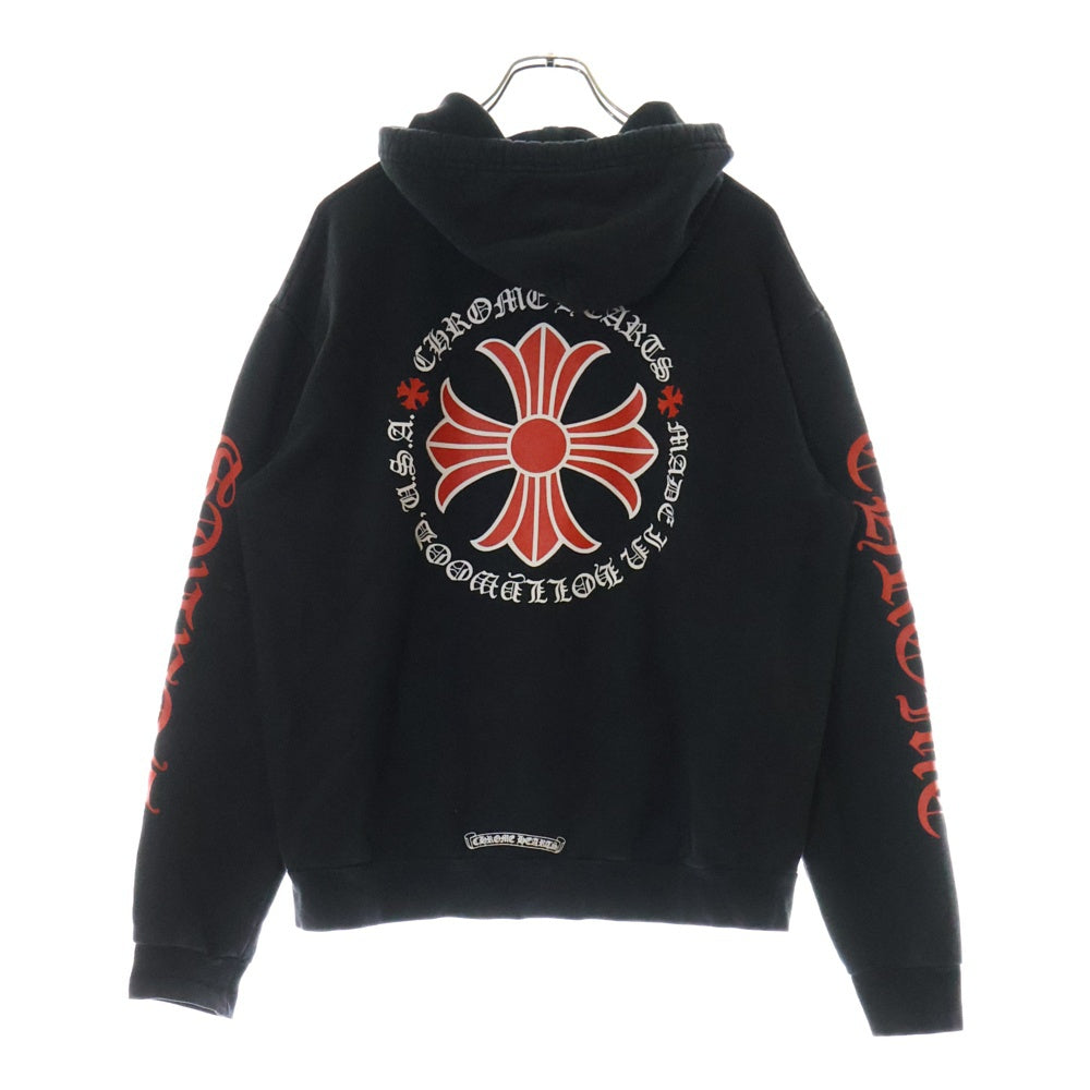 CHROME HEARTS(クロムハーツ) Red CH PLS Hoodie ハリウッド限定 袖ロゴプリント プルオーバー フーディ パーカー ブラック/レッド