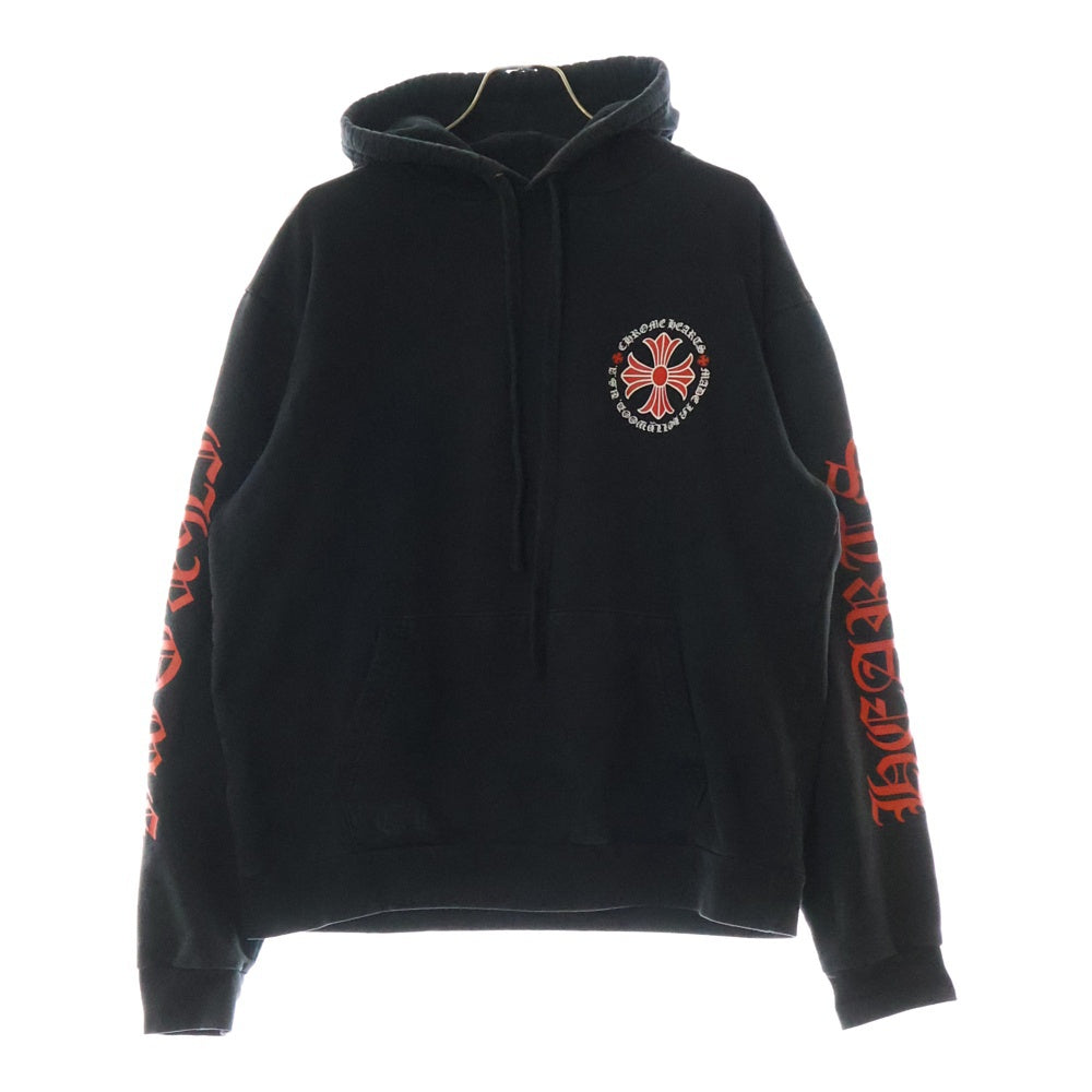 CHROME HEARTS(クロムハーツ) Red CH PLS Hoodie ハリウッド限定 袖ロゴプリント プルオーバー フーディ パーカー ブラック/レッド