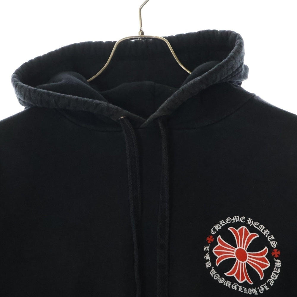CHROME HEARTS(クロムハーツ) Red CH PLS Hoodie ハリウッド限定 袖ロゴプリント プルオーバー フーディ パーカー ブラック/レッド