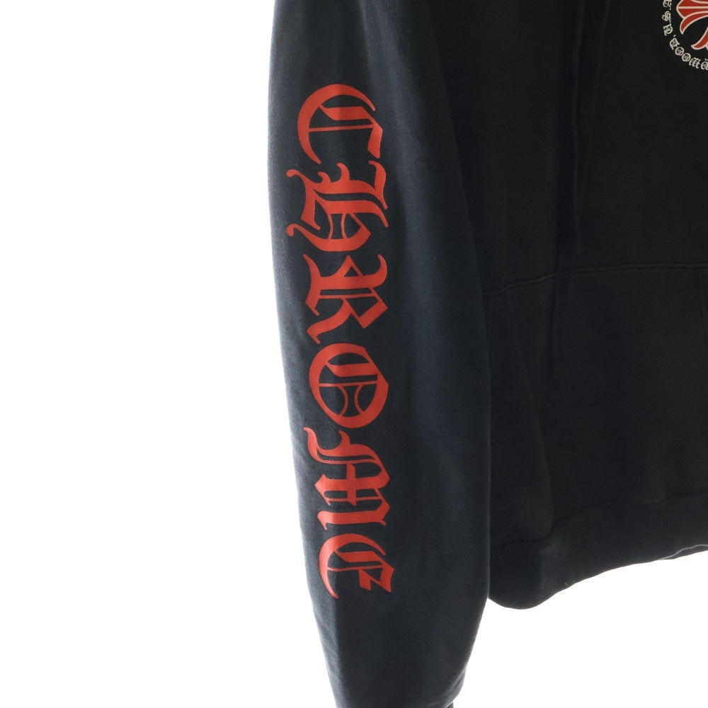 CHROME HEARTS(クロムハーツ) Red CH PLS Hoodie ハリウッド限定 袖ロゴプリント プルオーバー フーディ パーカー ブラック/レッド