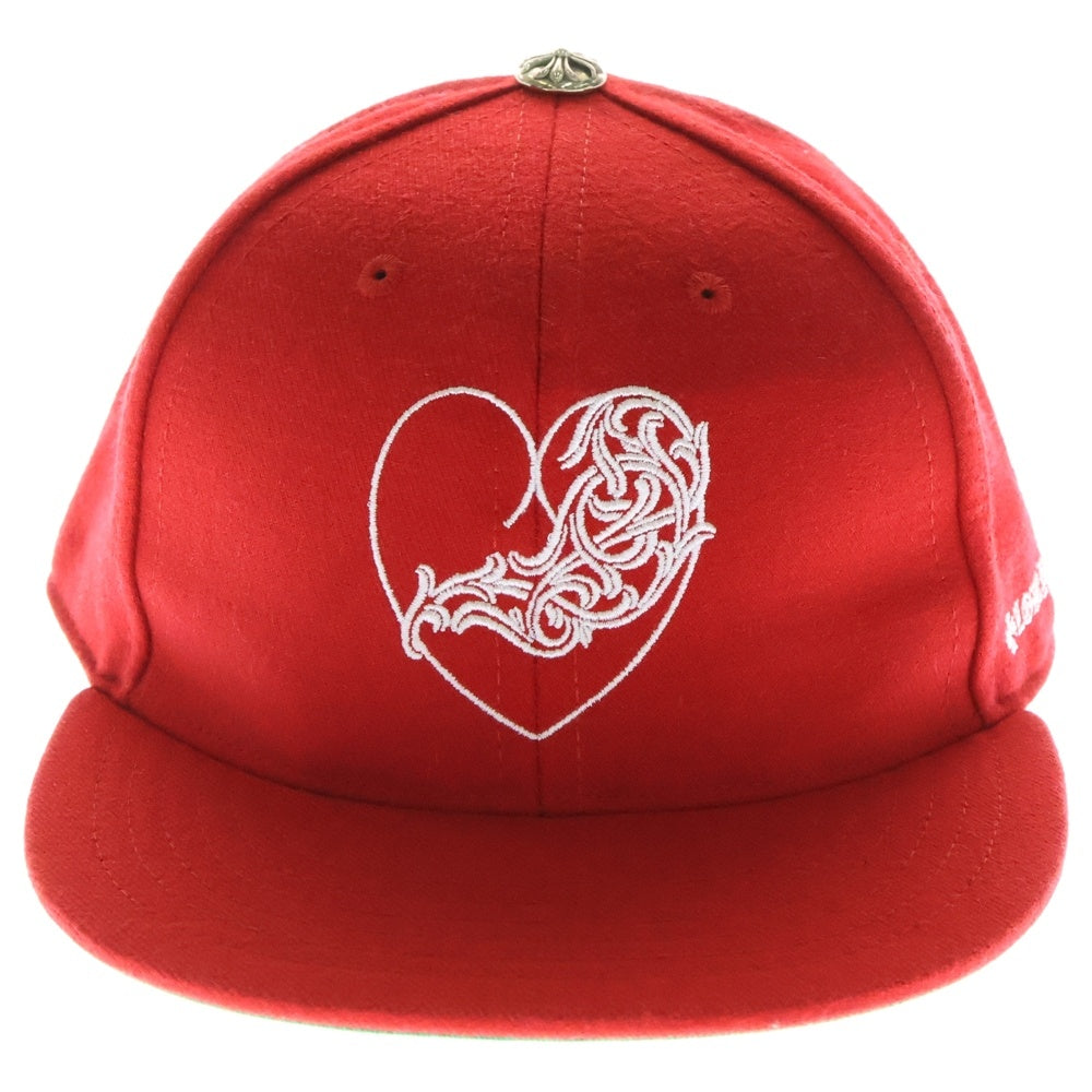 CHROME HEARTS(クロムハーツ) FITTED WOOL ACRYLIC SERGE ハートロゴ刺繍クロスボールベースボールキャップ 帽子 レッド