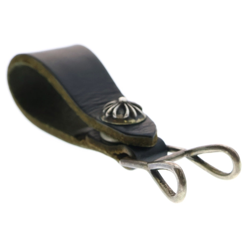 CHROME HEARTS(クロムハーツ) BELT LOOP クロスボールボタンレザーベルトループ シルバー/ブラック BCA397