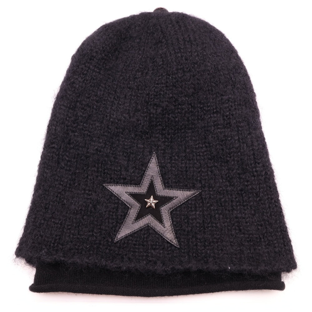 CHROME HEARTS(クロムハーツ) BEANIE CASH レザーパッチビーニー スターパッチ付きカシミアビーニー