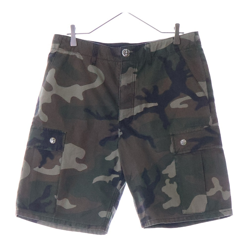 CHROME HEARTS(クロムハーツ) Devil Dog Shorts クロスパッチ付きクロスボールボタンカモフラハーフパンツ グリーン/ベージュ 33