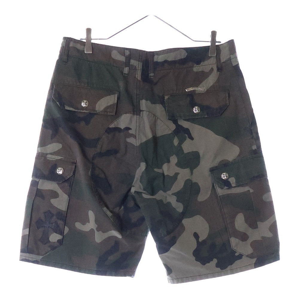 CHROME HEARTS(クロムハーツ) Devil Dog Shorts クロスパッチ付きクロスボールボタンカモフラハーフパンツ グリーン/ベージュ 33