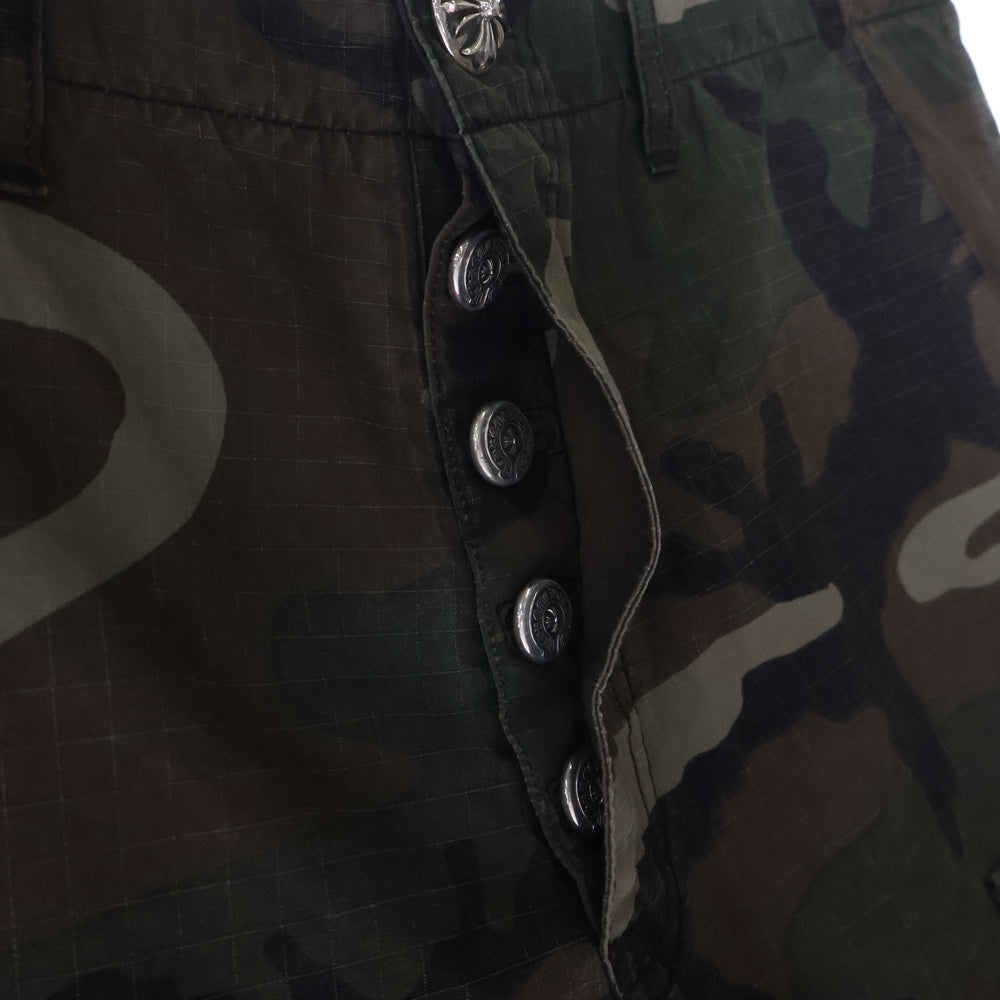 CHROME HEARTS(クロムハーツ) Devil Dog Shorts クロスパッチ付きクロスボールボタンカモフラハーフパンツ グリーン/ベージュ 33