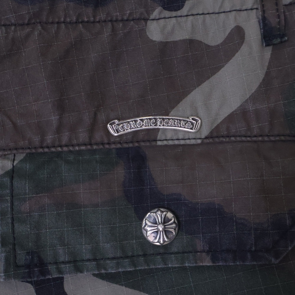 CHROME HEARTS(クロムハーツ) Devil Dog Shorts クロスパッチ付きクロスボールボタンカモフラハーフパンツ グリーン/ベージュ 33